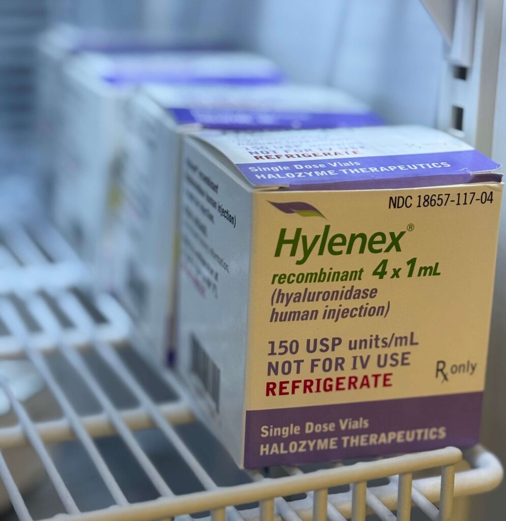 Hylenex to disolver filler in a vascular occlusions