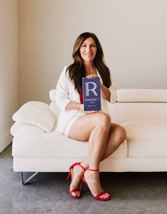 Deanna the Radiant Injector holding Radiesse my MERZ. Radiant Aesthetics is a VIP account for MERZ.
